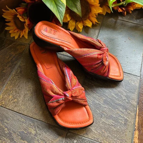 Art Effects Tropical Stripe Fabric Bow Sandals/Slides - Picture 5 of 7